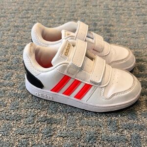 Adidas Kids White Sneakers with Red Stripes